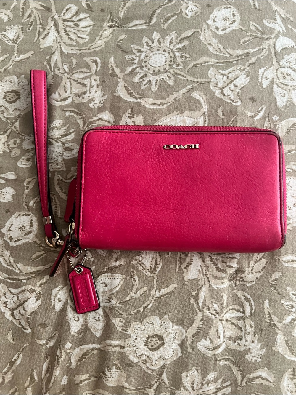 COACH Hot Pink Leather Zip Wristlet Wallet